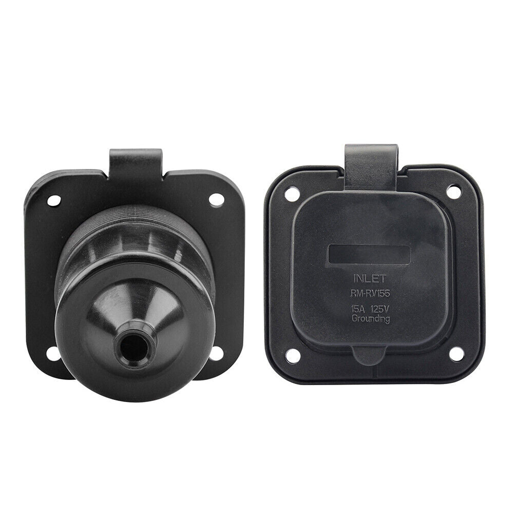 2Pc 125/250V 15 Amp Flanged Power Inlet Receptacle RV Plug NEMA 5-15P Connector