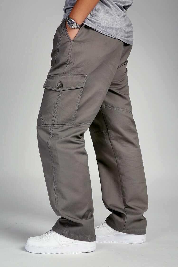 Men's Full Elastic Waist Loose Fit Workwear Pull On Cargo Pants
