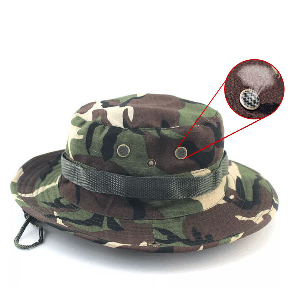 US 1-2 Pcs Boonie Bucket Hats Outdoor Fishing Hunting Wide Brim Mesh Camo Safari