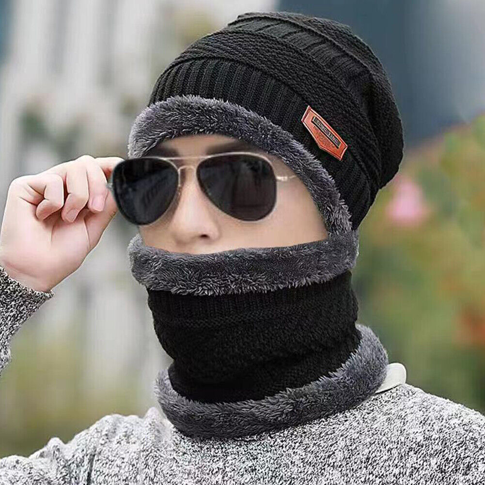 US 2-4 Pack Men Women Winter Baggy Slouchy Knit Warm Beanie Hat Scarf Set Skull
