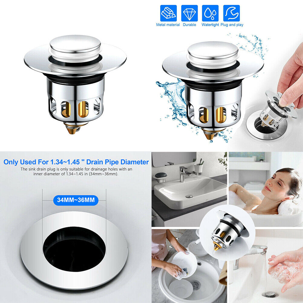 US 2~4 Pcs Stopper Anti-Clog Sink Strainer Universal Bathroom Pop Up Bounce Core