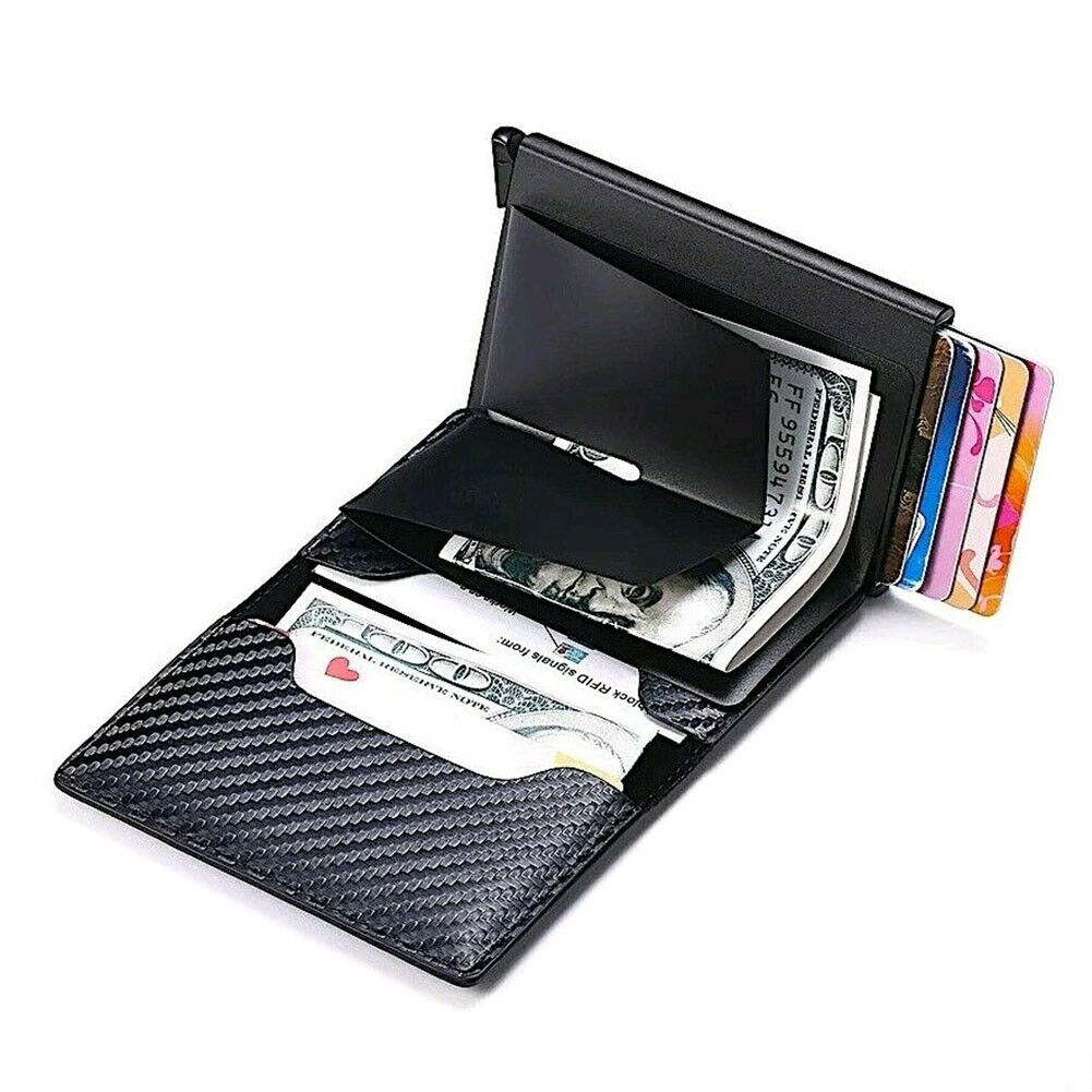 US 1-2 Pcs RFID Blocking Tactical Carbon Fiber Wallet ID Credit Card Holder Men
