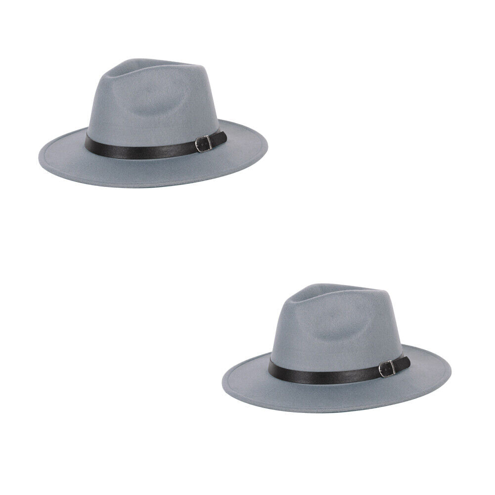 US 1-2 Pcs Wide Brim Fedora Hat Water Resistant Leather Band Winter Fall Western