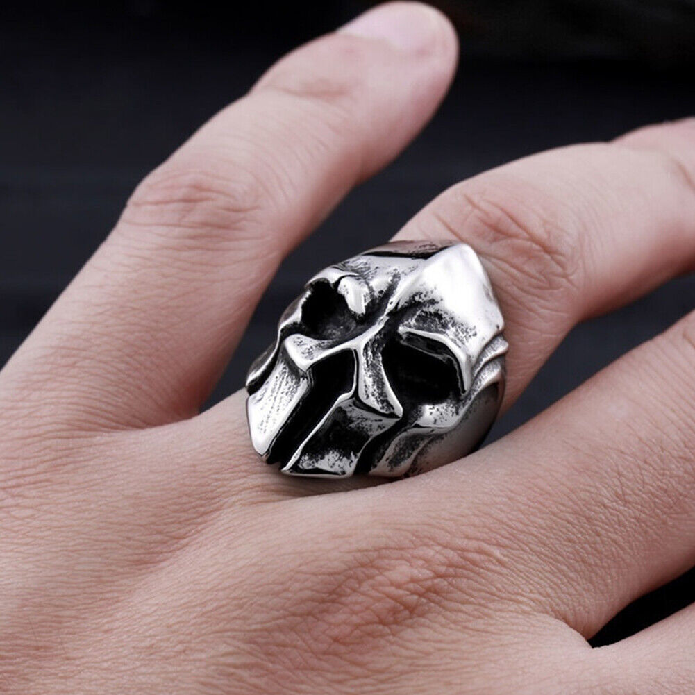 US 2 Pack Biker Gladiator Spartan Helmet Men's Stainless Steel Ring Size 8-12