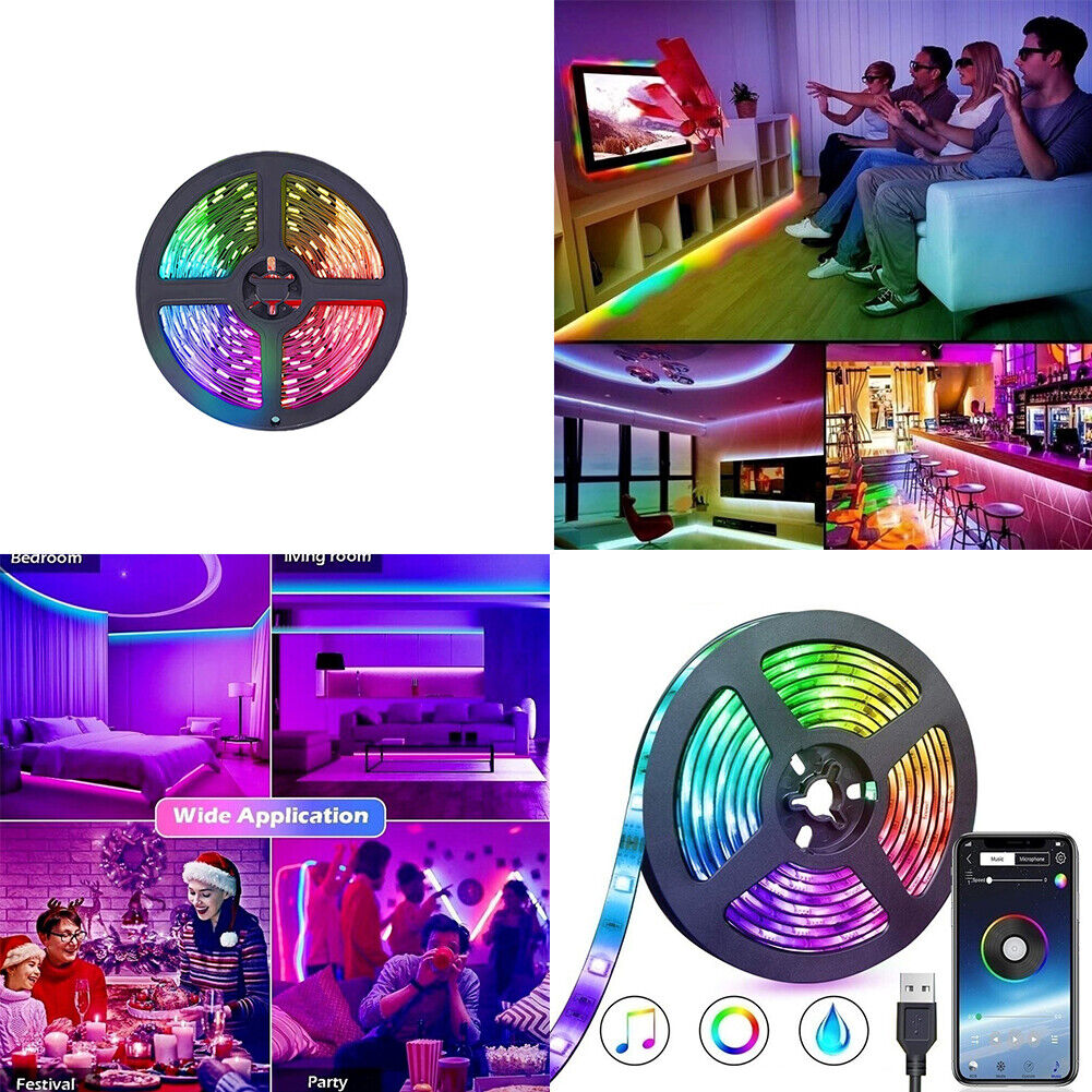 US 10-36 ft LED Strip Lights 5050 RGB Music Sync Bluetooth Room Light