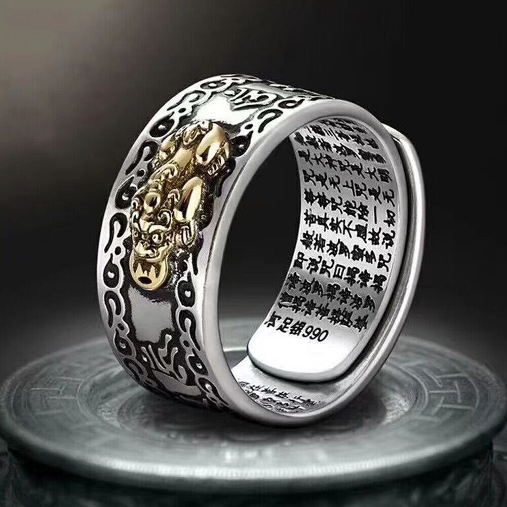 US 3-6 Pack Feng Shui Pixiu Mani Mantra Adjustable Ring Wealth Ring Lucky