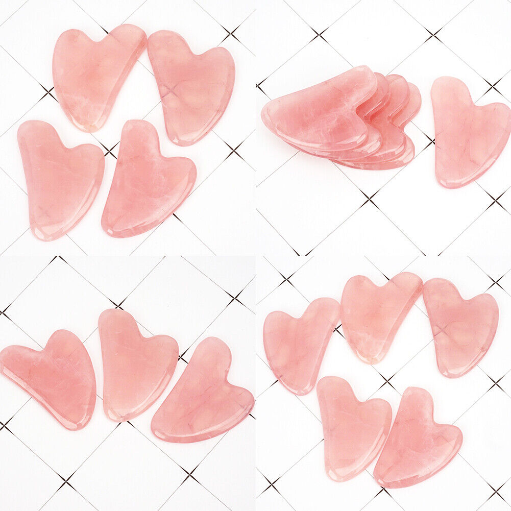 US 2 Pc Rose Quartz Gua Sha Massage Crystal Stone Tool Approx 60x80mm
