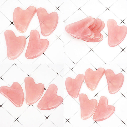 US 2 Pc Rose Quartz Gua Sha Massage Crystal Stone Tool Approx 60x80mm