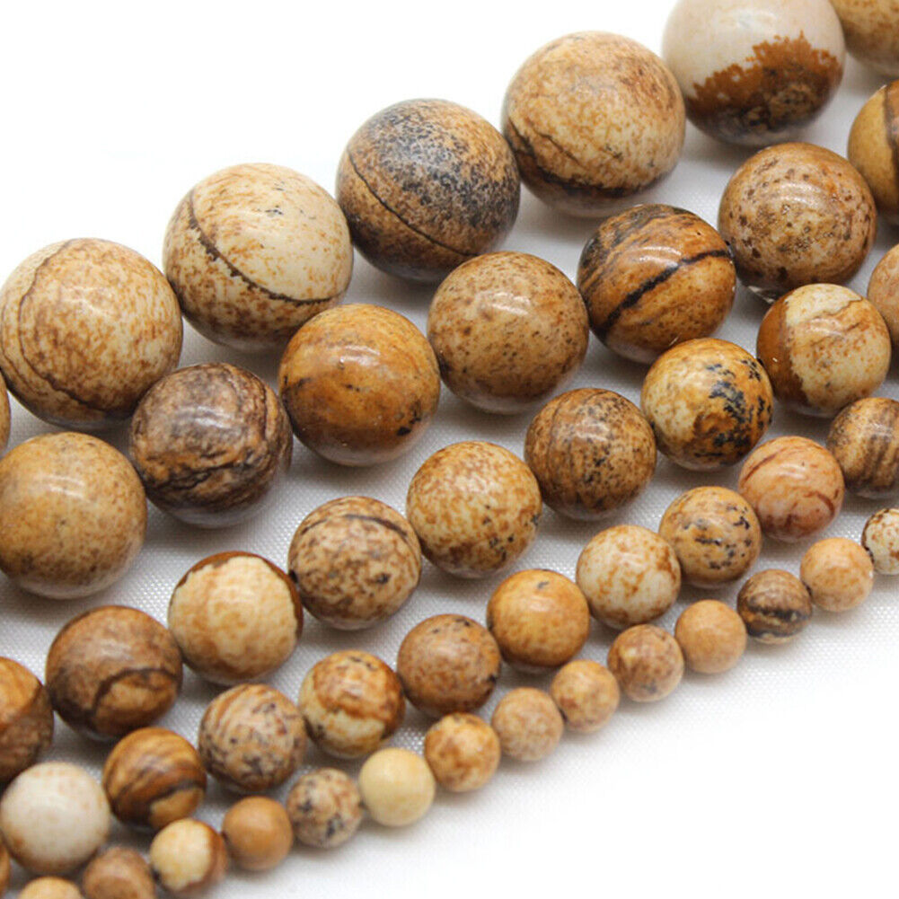 US 6/8/10 MM Picture Jasper Beads Grade AAA Genuine Natural Gemstone Round Loose