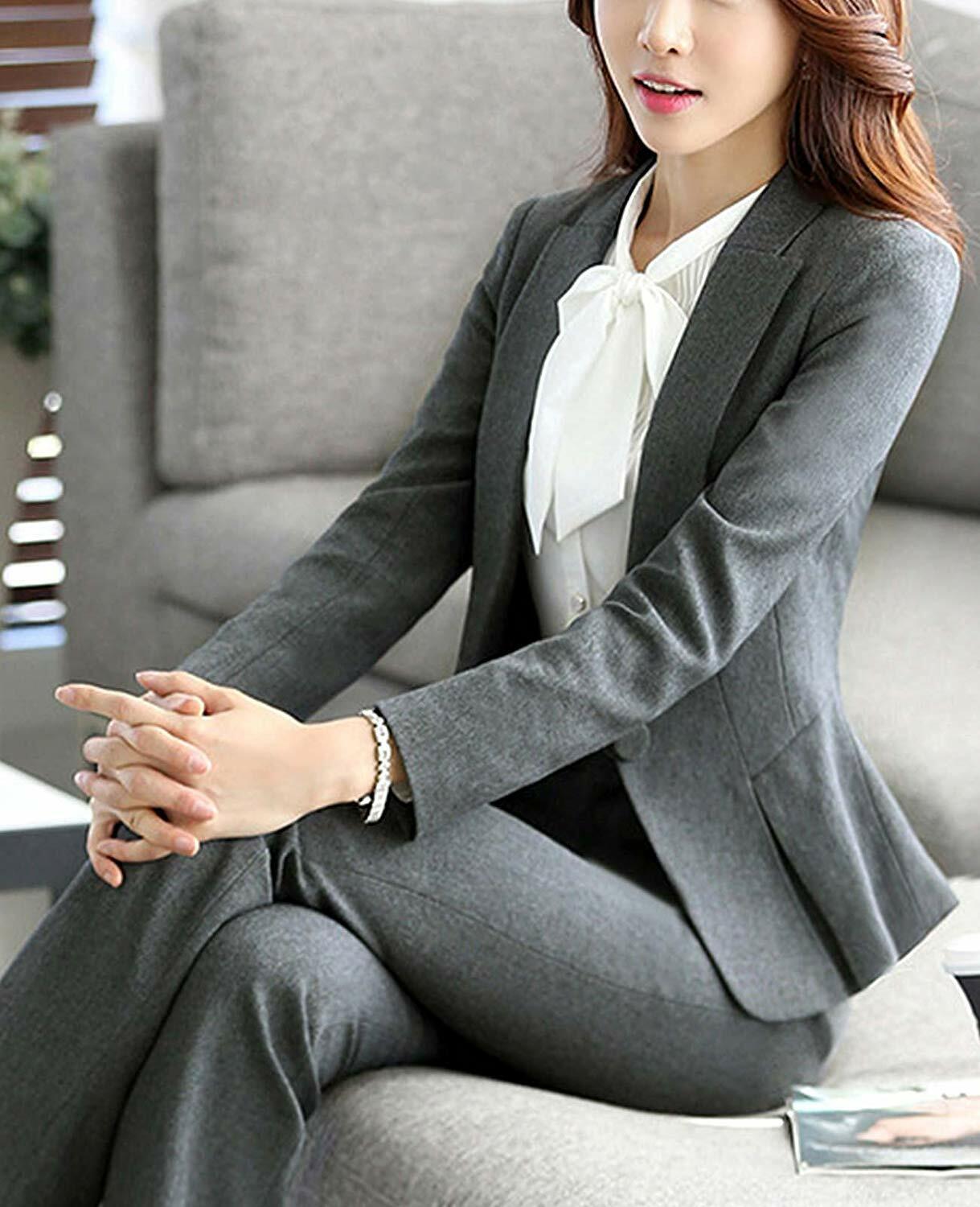 Womens Stylish Split Work Jacket Slim Fit Office Suit Set (Blazer+Blouse+Pants)