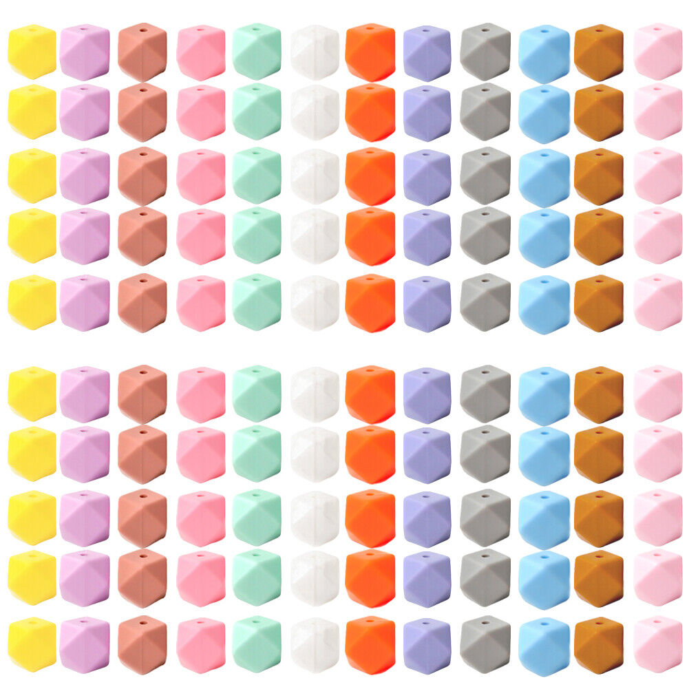 US 60-120 Pack 14mm Hexagon Silicone Beads Bulk Assorted Rubber Large Polygonal