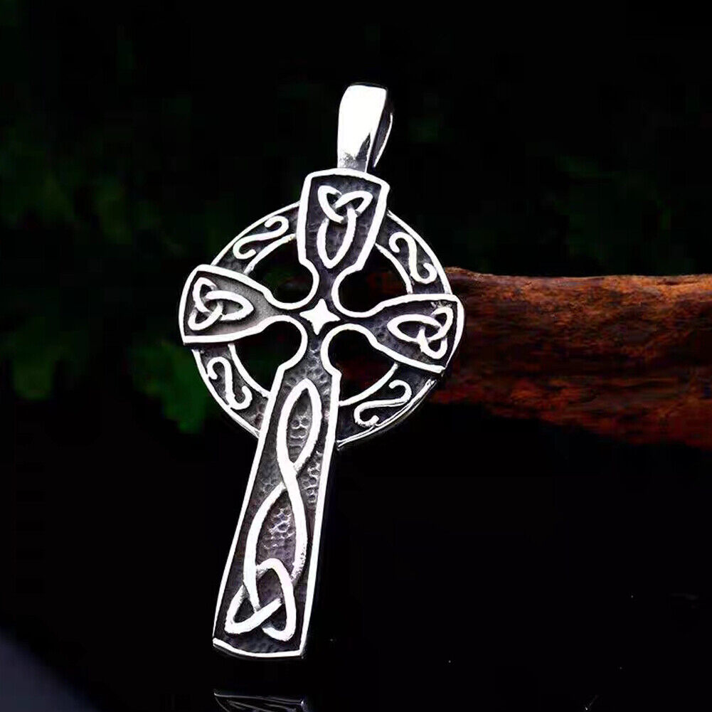 US 2-4 Pack Mens Stainless Steel Irish Celtic Knot Cross Pendant Necklace Silver