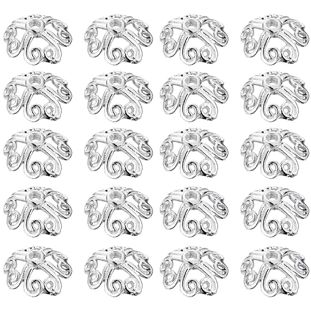 US 10Pc 925 Sterling Silver Heart Filigree Flower Shape Bead Cap Jewelry Making