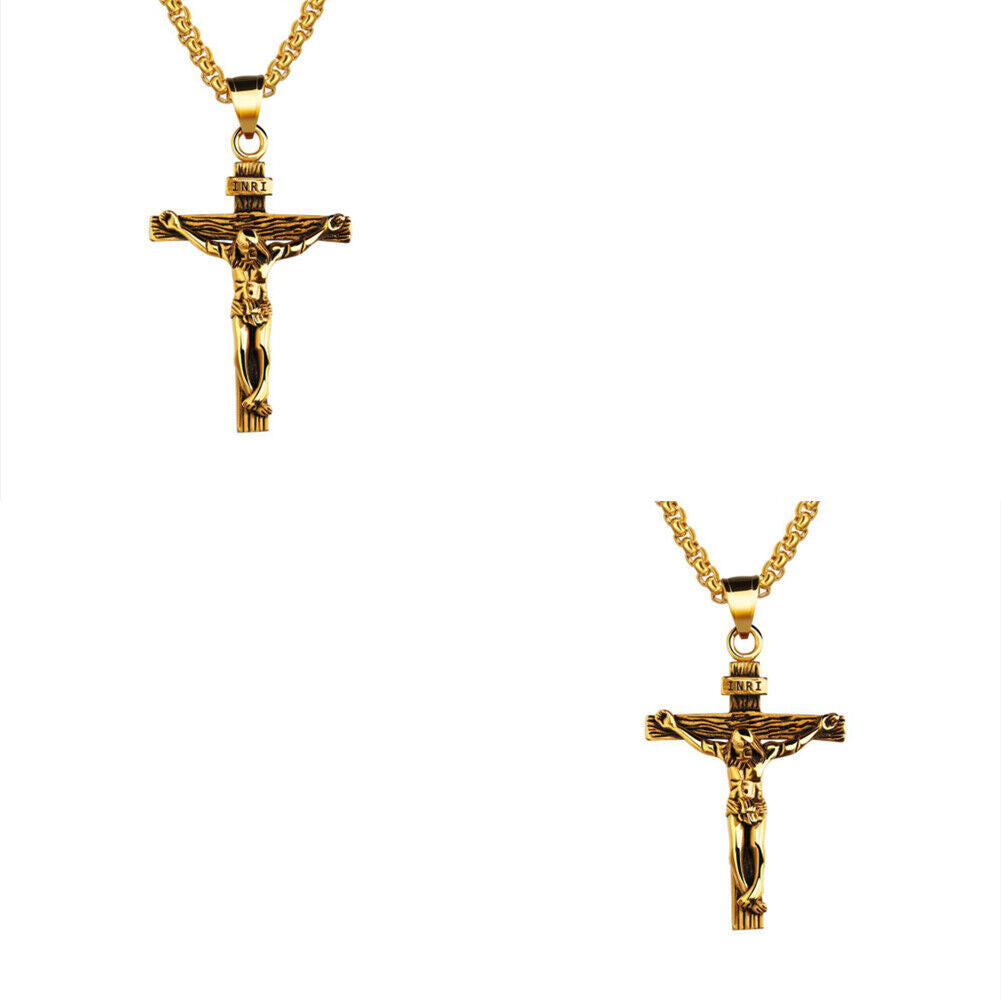 US 1-2 Pack Stainless Steel Jesus Christ Crucifix Cross Pendant Necklace For Men