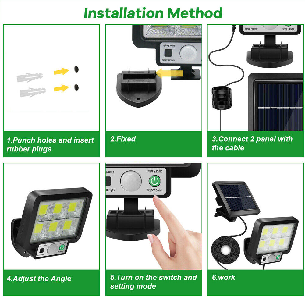 US 1~2Pcs LED Solar Light Garage Backyard Wall Outdoor Motion Sensor with Remote