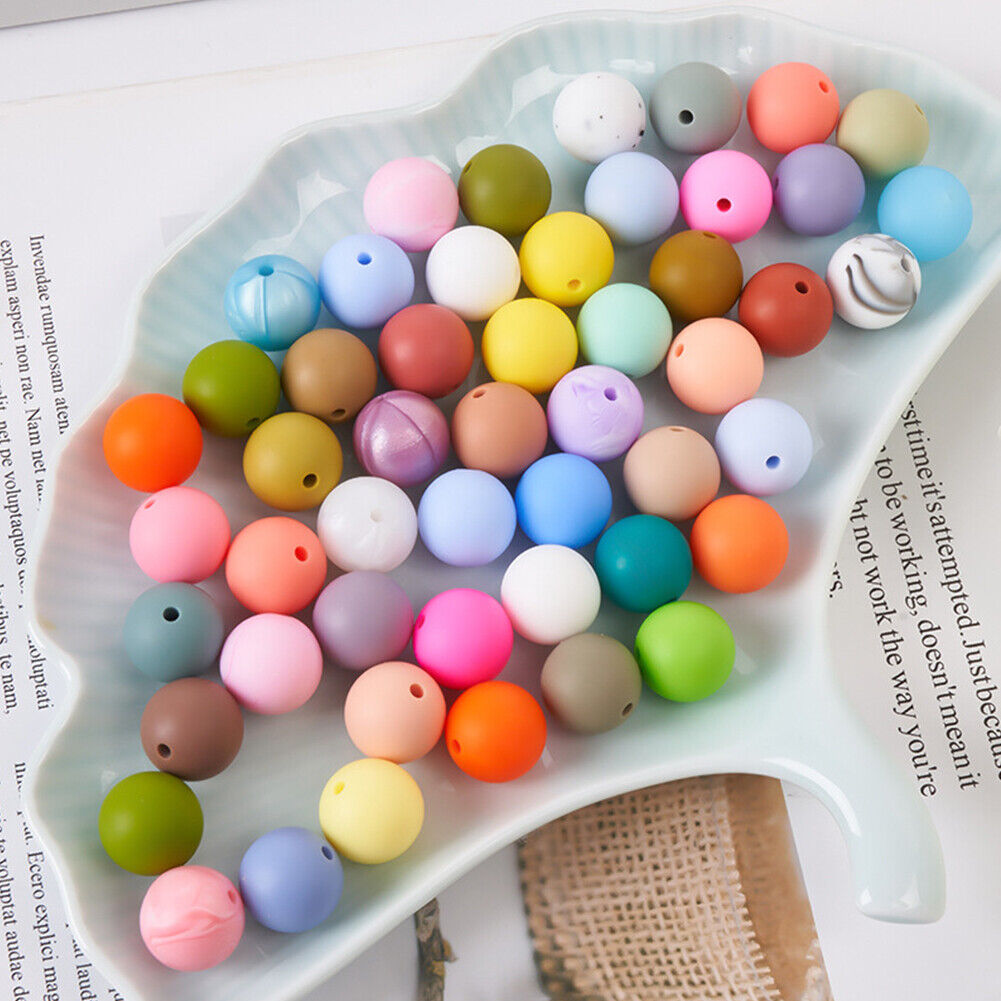 US 60-120Pc 15mm Bulk Assorted Rubber Large Round Silicone Loose Beads DIY Craft
