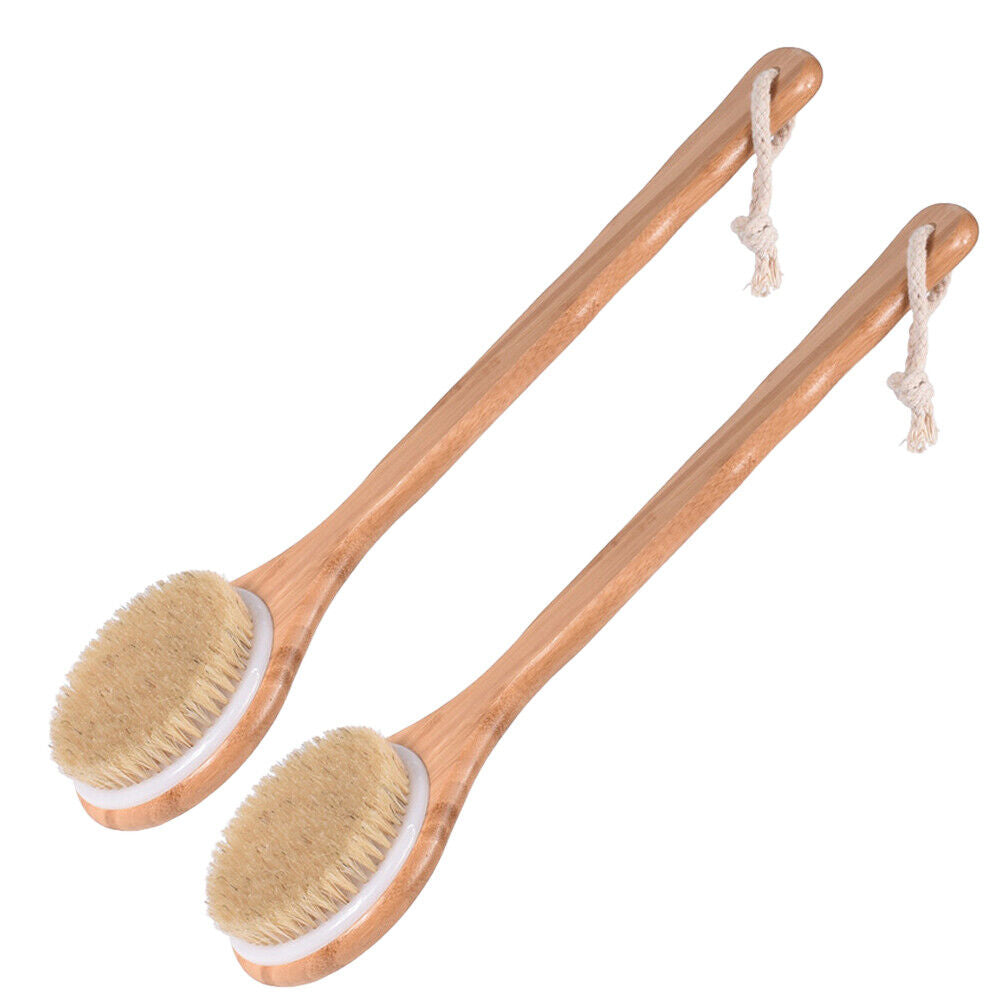 US 1-2 Natural Bristle Wooden Bath Shower Brush Spa Back Body Dry Skin Scrubber