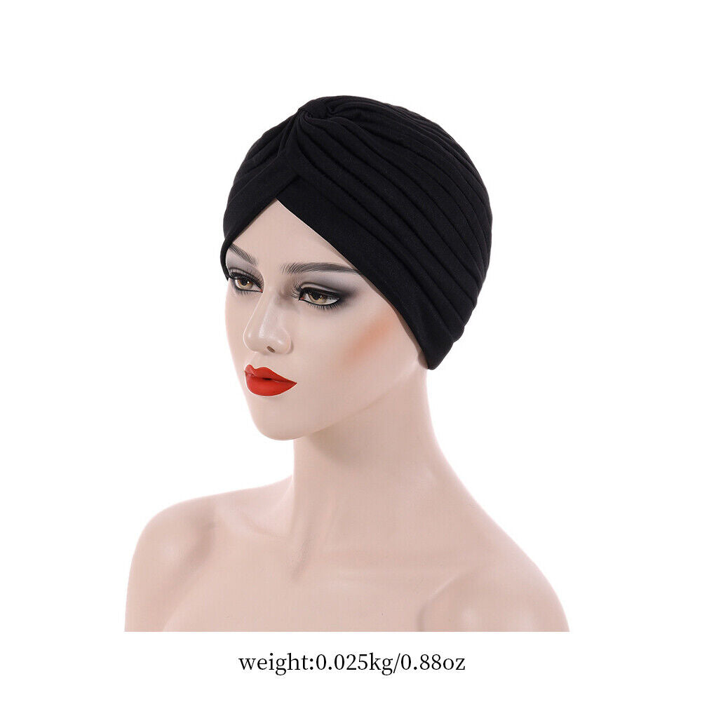 US 1-2 Pack Turban For Women Soft Head Wrap Pleated Loss Cap Chemo Hat Hair