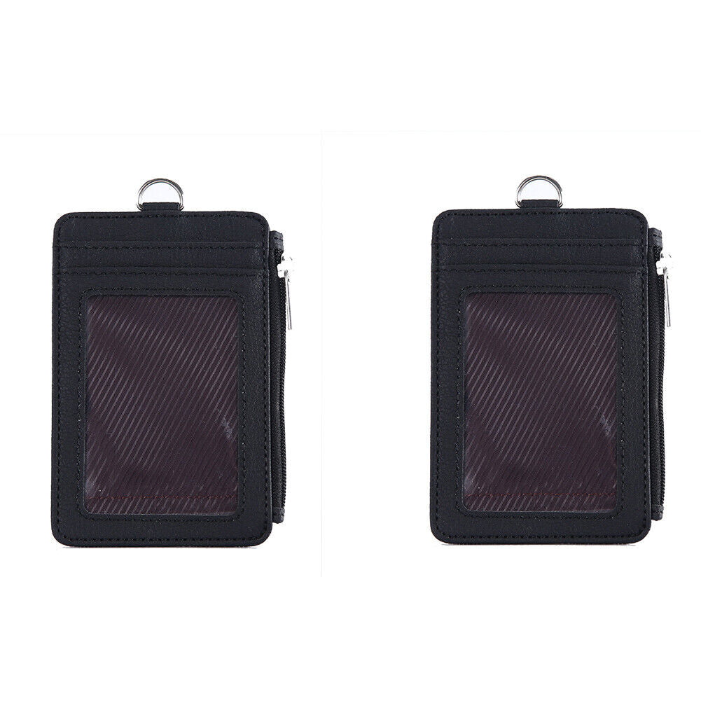 US 2-4 Pcs Badge Holder Zipper Leather ID Card Holder Wallet Pocket Neck Lanyard