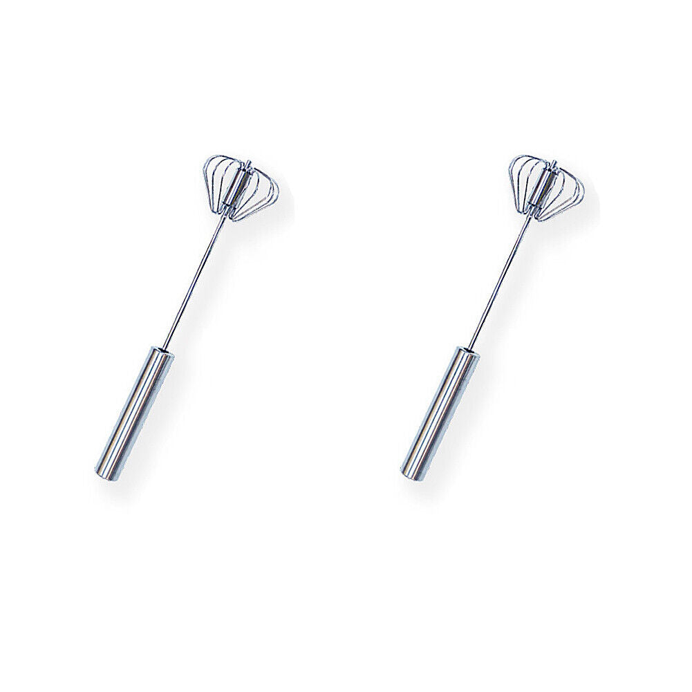 US 2-4Pc Stainless Steel Semi-Automatic Hand Push Egg Whisk Beater Mixer Blender