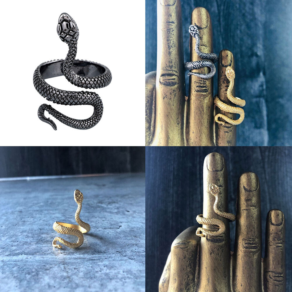 US 1-2 Stainless Steel Ring Snake Gothic Jewelry Retro Animal Adjustable Unisex