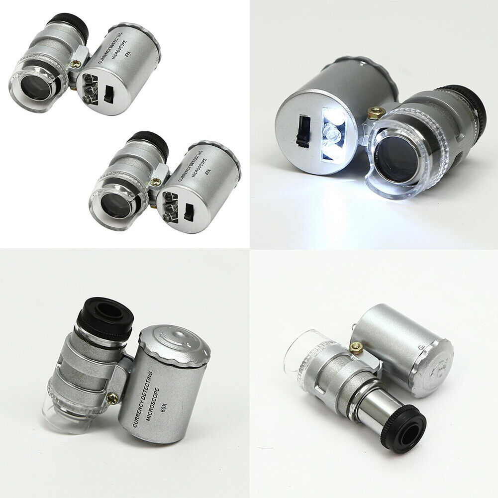 US 2-4 Pc Jewellers Pocket Magnifier 60X Jewelry Magnifying Loupe With Led Light