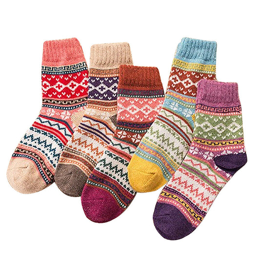 US 5 Pairs Wool Socks Womens Winter Warm Thick Knit Cabin Cozy Crew Socks 5-9