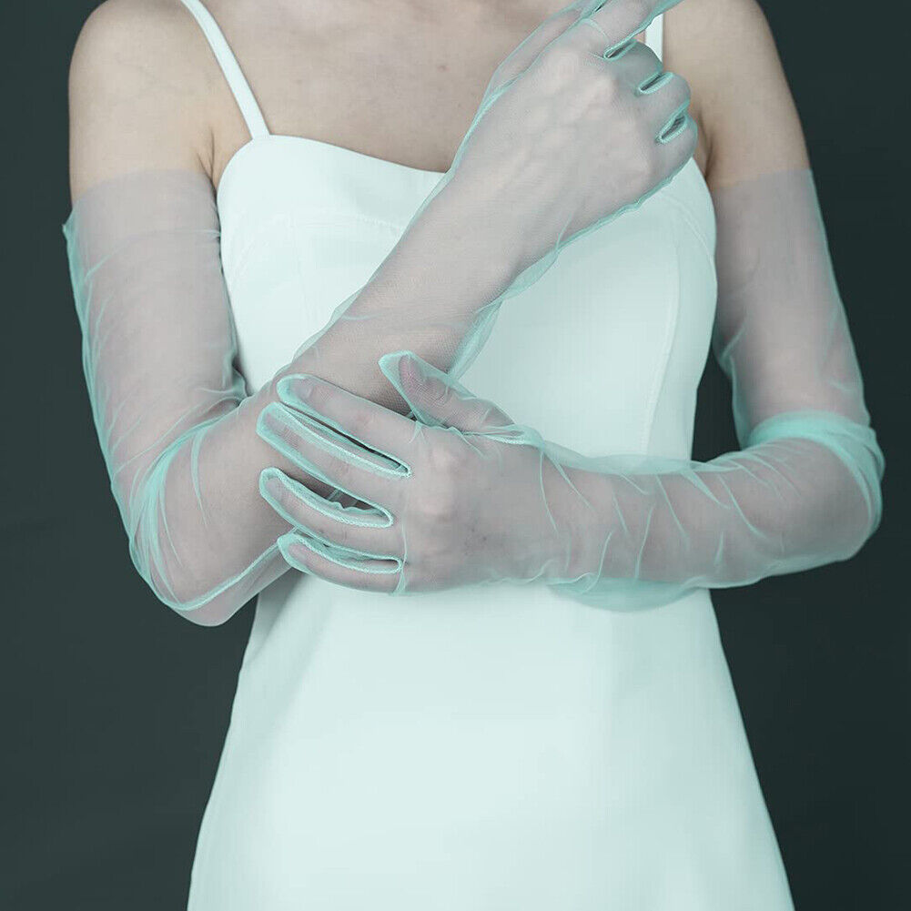 US 1~2 Paris 27'' Wedding Bridal Prom Sheer Tulle Long Elbow Gloves Party Opera