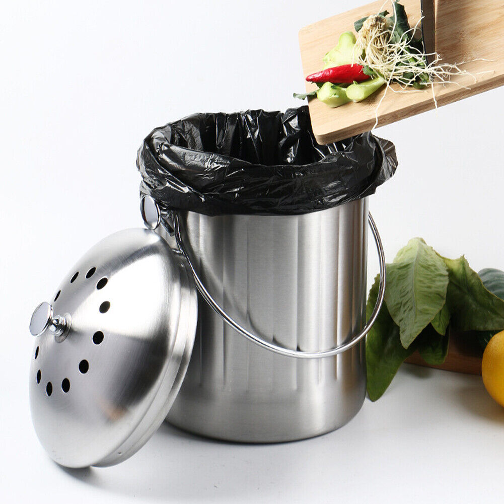 US Kitchen Compost Bin with Lid and 1.3 Gallon Compose Spare Charcoal Filter