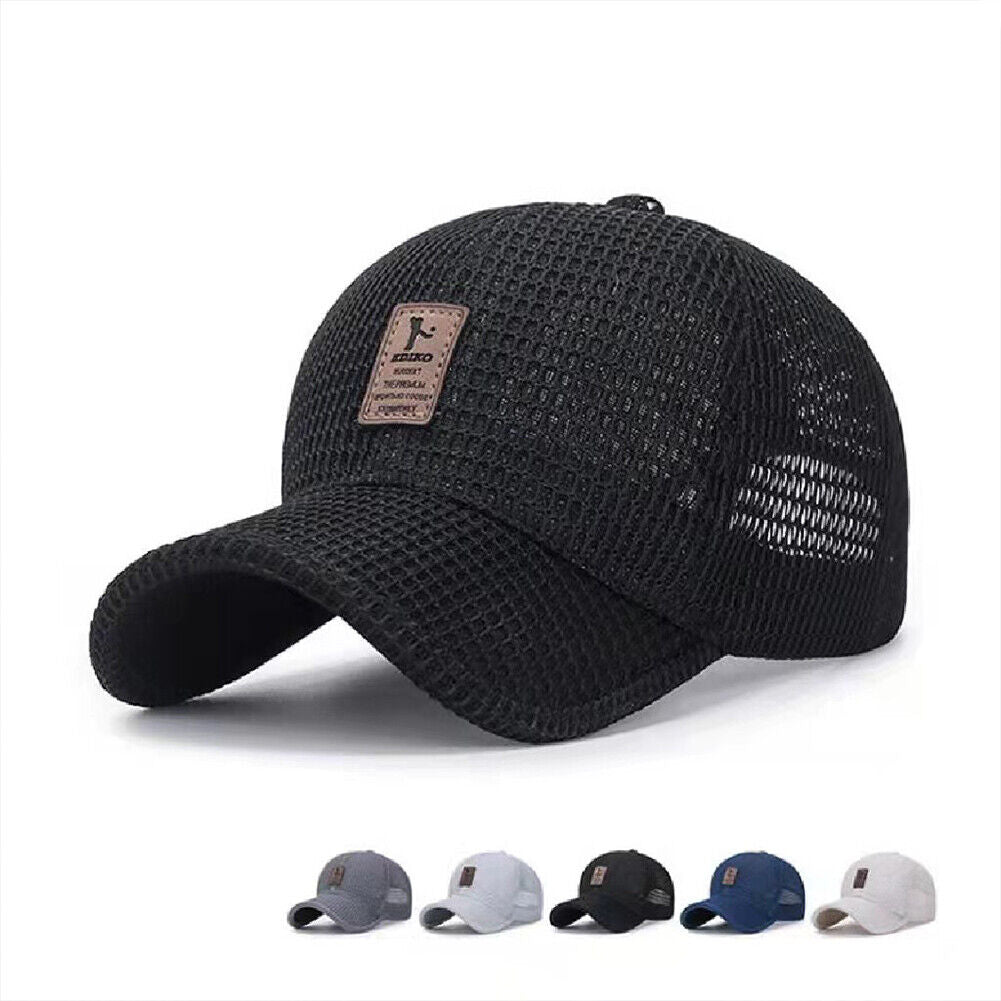 US 1-2 Pcs Men's Mesh Baseball Cap Snapback Sun Protection Breathable Sports Hat