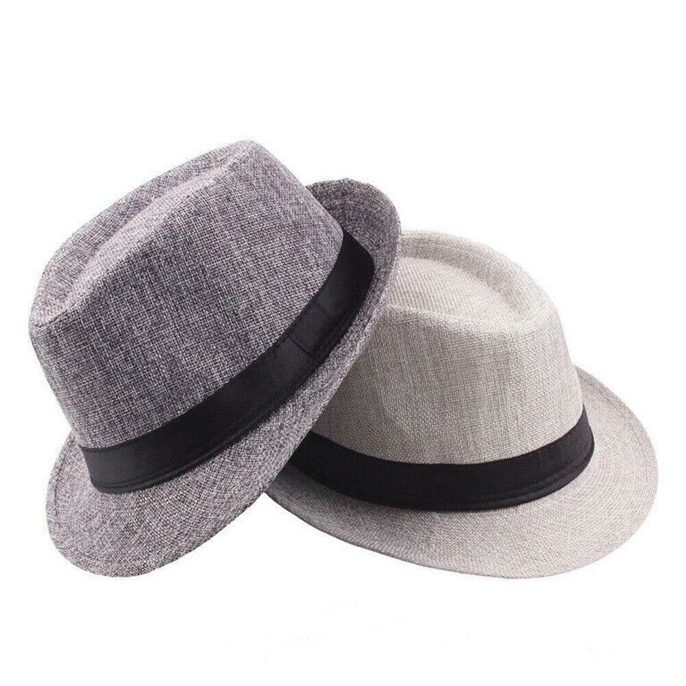 US 3-6 Pc Straw Fedora Hat Short Brim Fedora Classic Summer Beach Sun Panama Cap