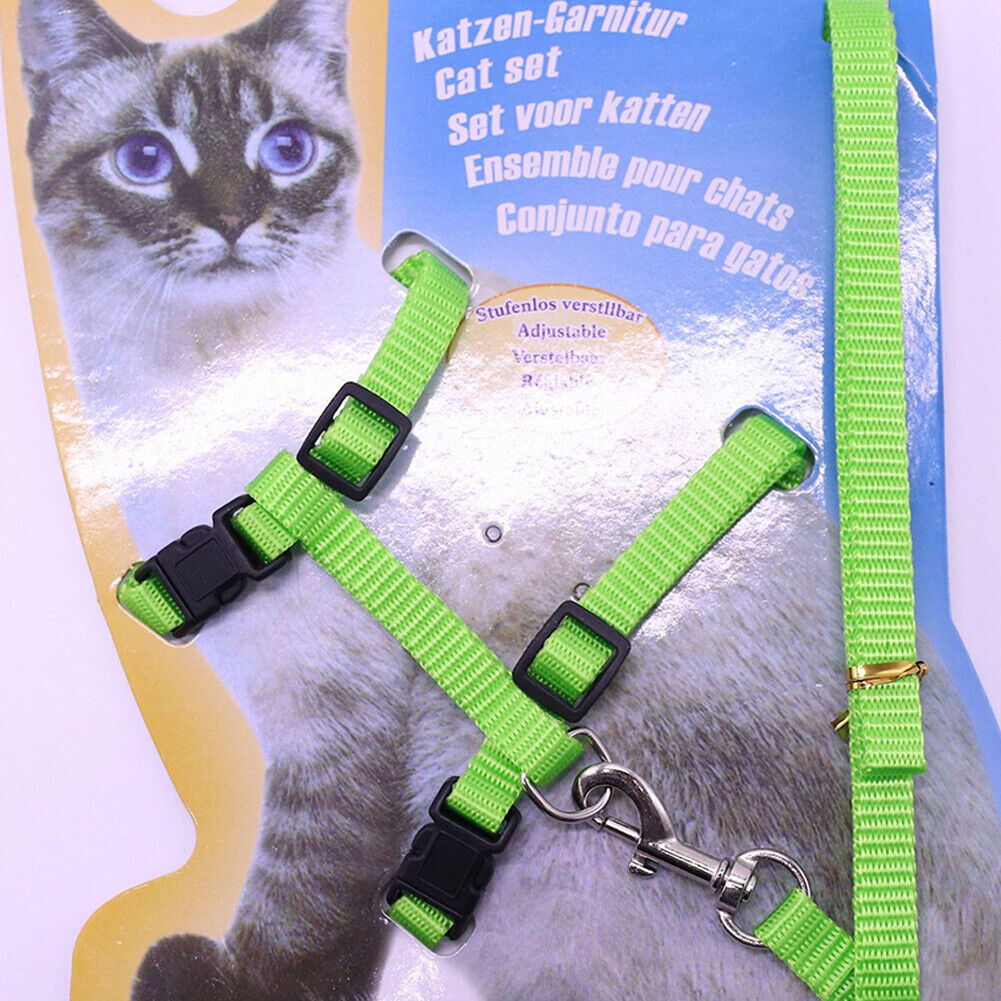 US 2-4Pc Adjustable Cat Halter Harness Nylon Strap Collar Leash Belt Safety Fine