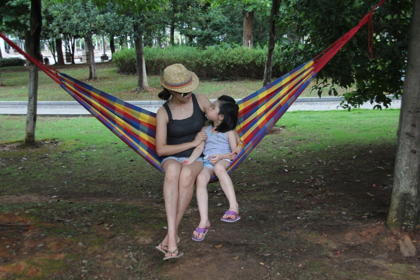 Double Layered Cotton Fabric Travel Camping Hammock,78.75''x31.5'', max 308 lbs