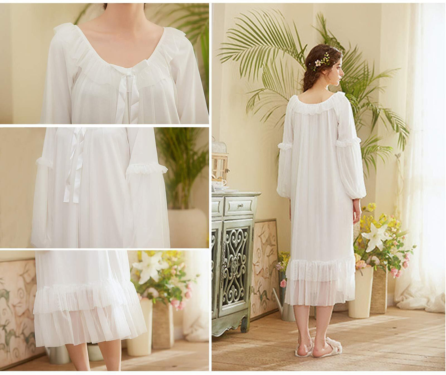 Women's Vintage Victorian Sleepwear Sleeveless/Short/Long Sleeve Sheer Nightgown