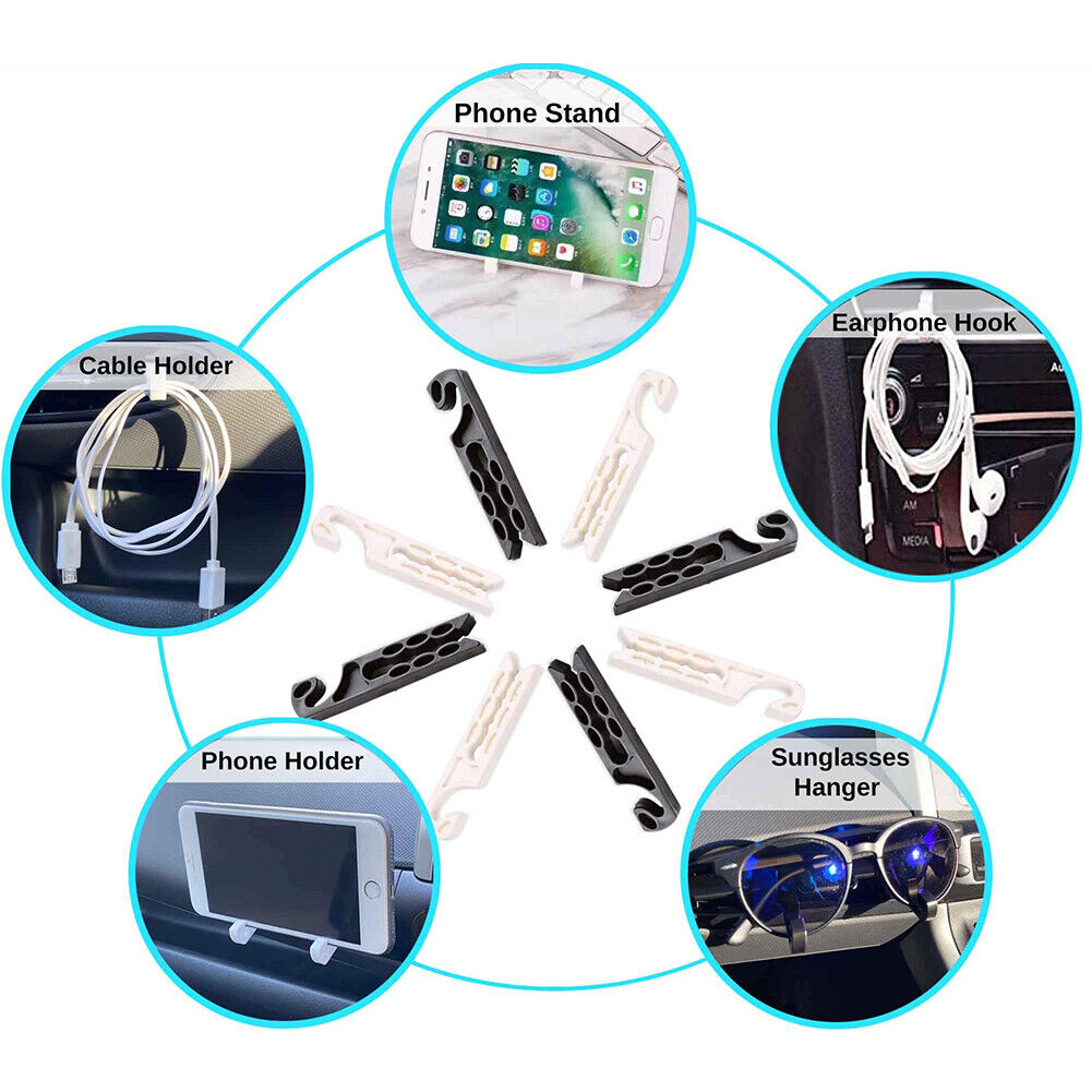 US 20Pc Car Air Vent Holder Mobile Earphone Cable Winder Sunglasses Glasses Hook
