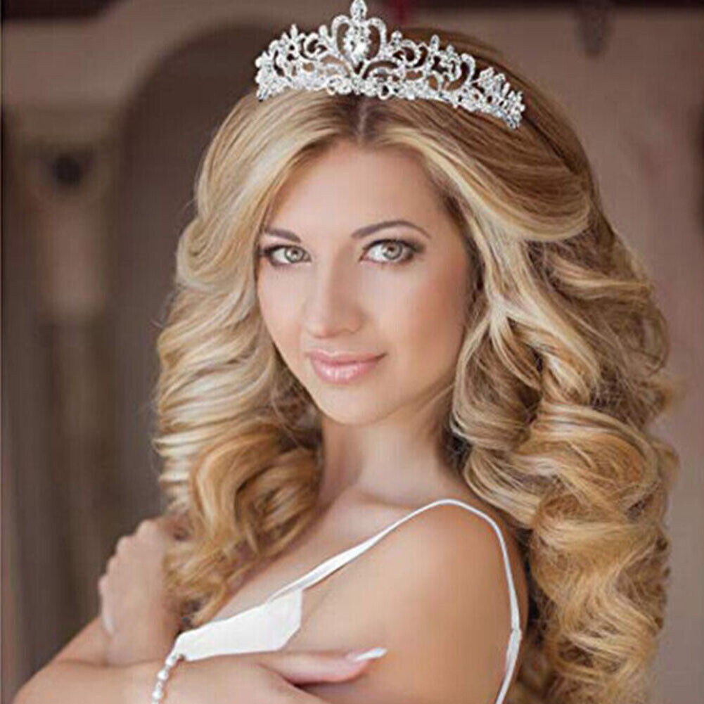 US 1-2 Silver Crystal Tiara Crown Wedding Bridal Princess Rhinestone Hair w/Comb