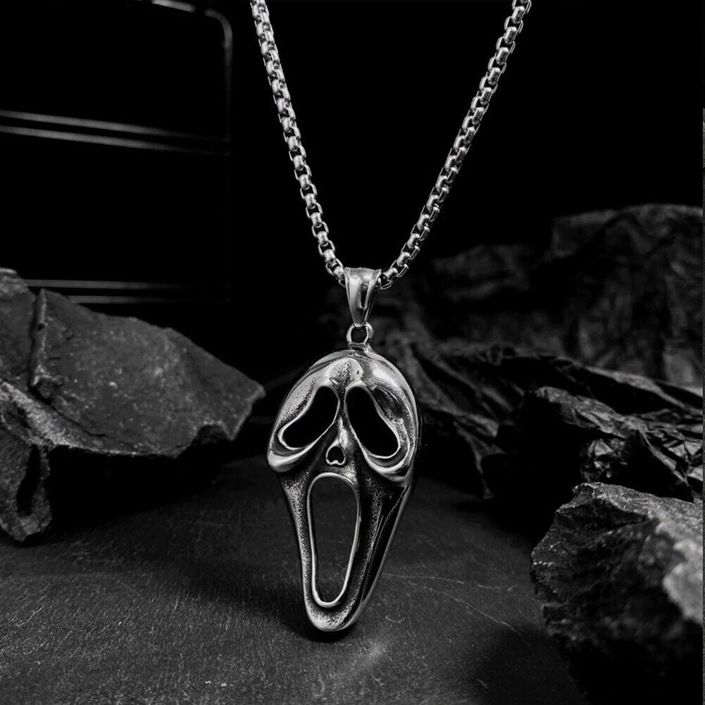 US 1-2 Pack Halloween Ghost Face Mask Horror Pendant Necklace Stainless Steel