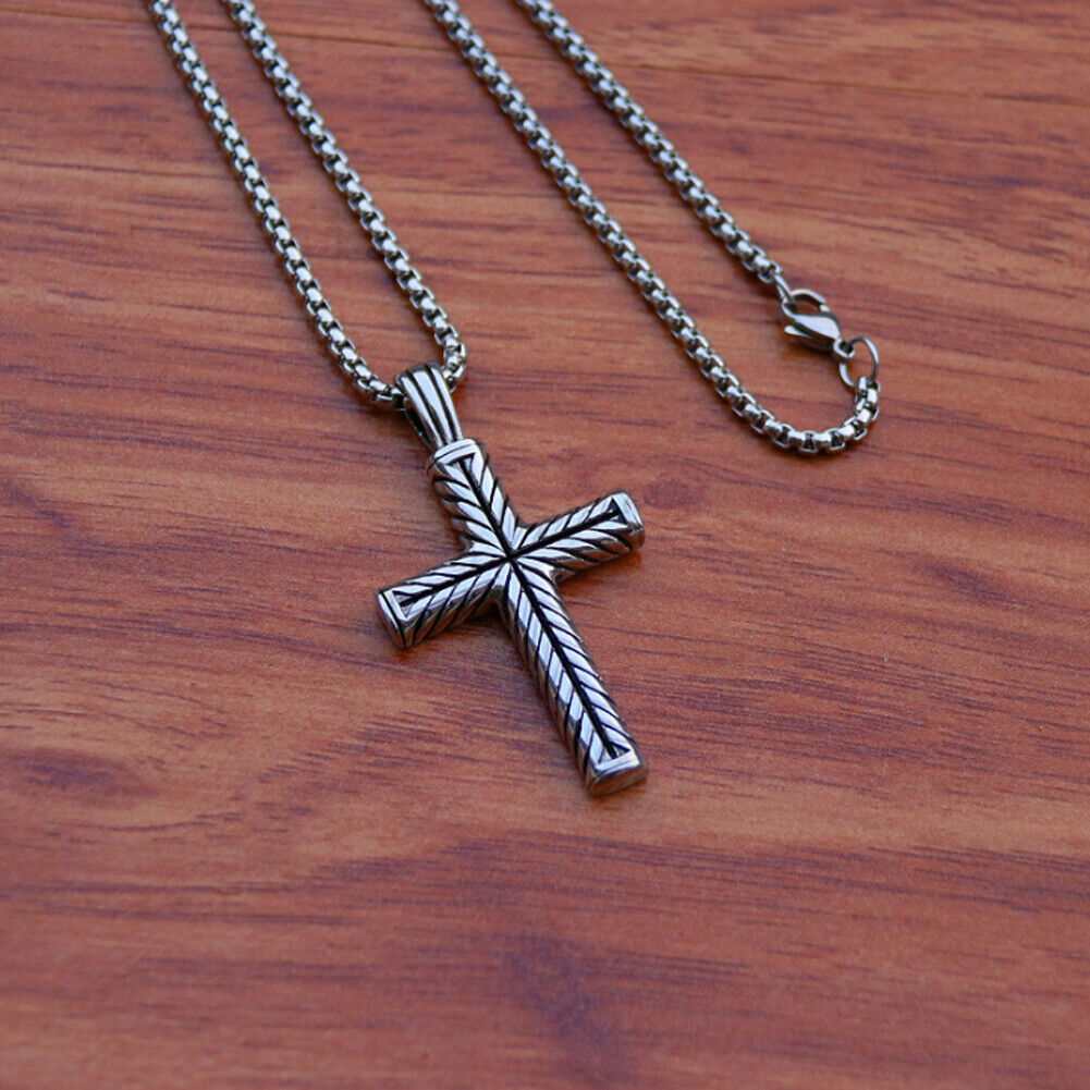 US 2-4 Pack Cool Boys Men Stainless Steel Cross Pendant Necklace Women Chain
