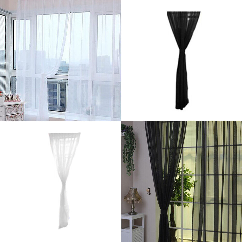US 4Pc Panels Sheer Window Curtains Drapes Set 84" Long Rod Pocket Solid