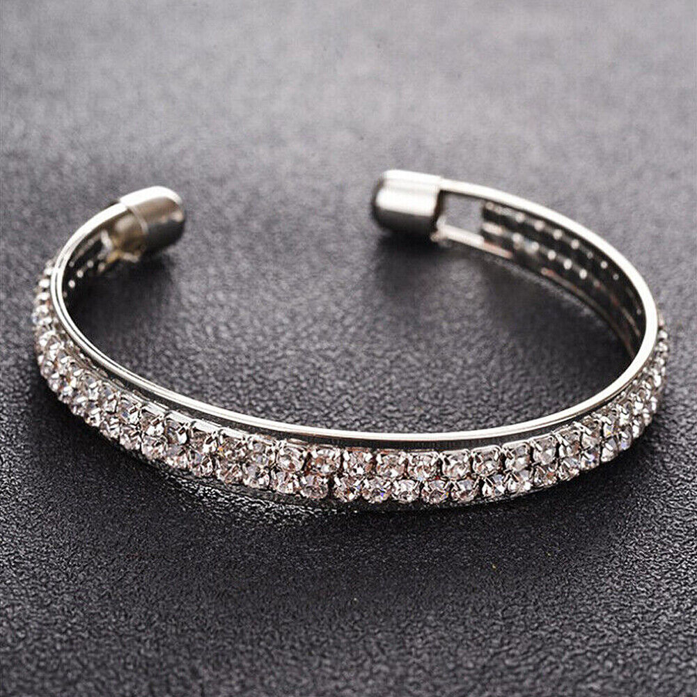 US 2-4 Pc Bangle Cuff Women Cubic Zirconia Wedding Gift 925 Silver Gold Bracelet