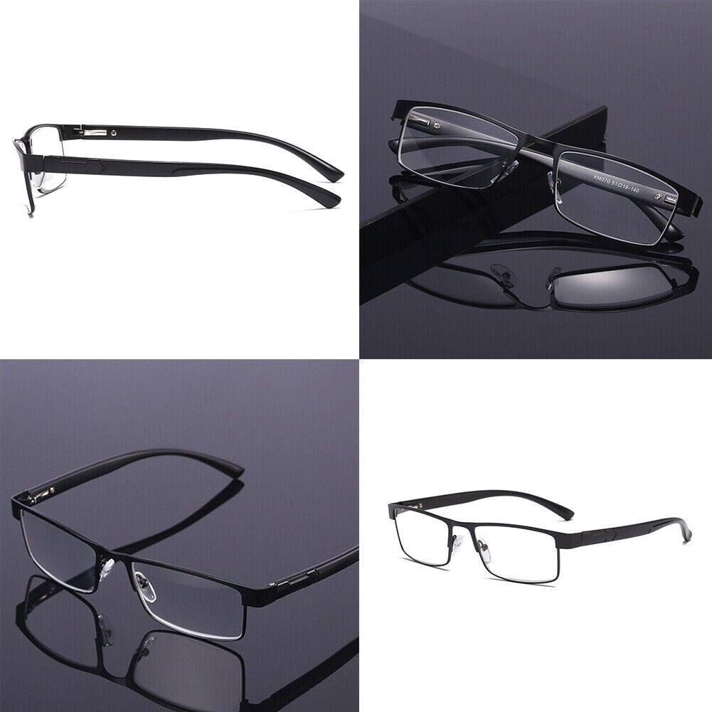 US Men Classic Style Square Metal Frame Reading Glasses Spring Hinge Readers