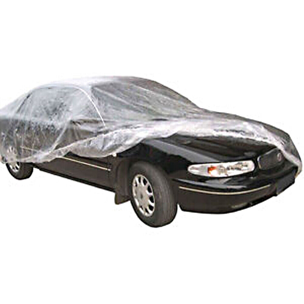 US 5-10Pc Clear Plastic Car Cover Dust Rain Elastic Band Disposable Auto Protect