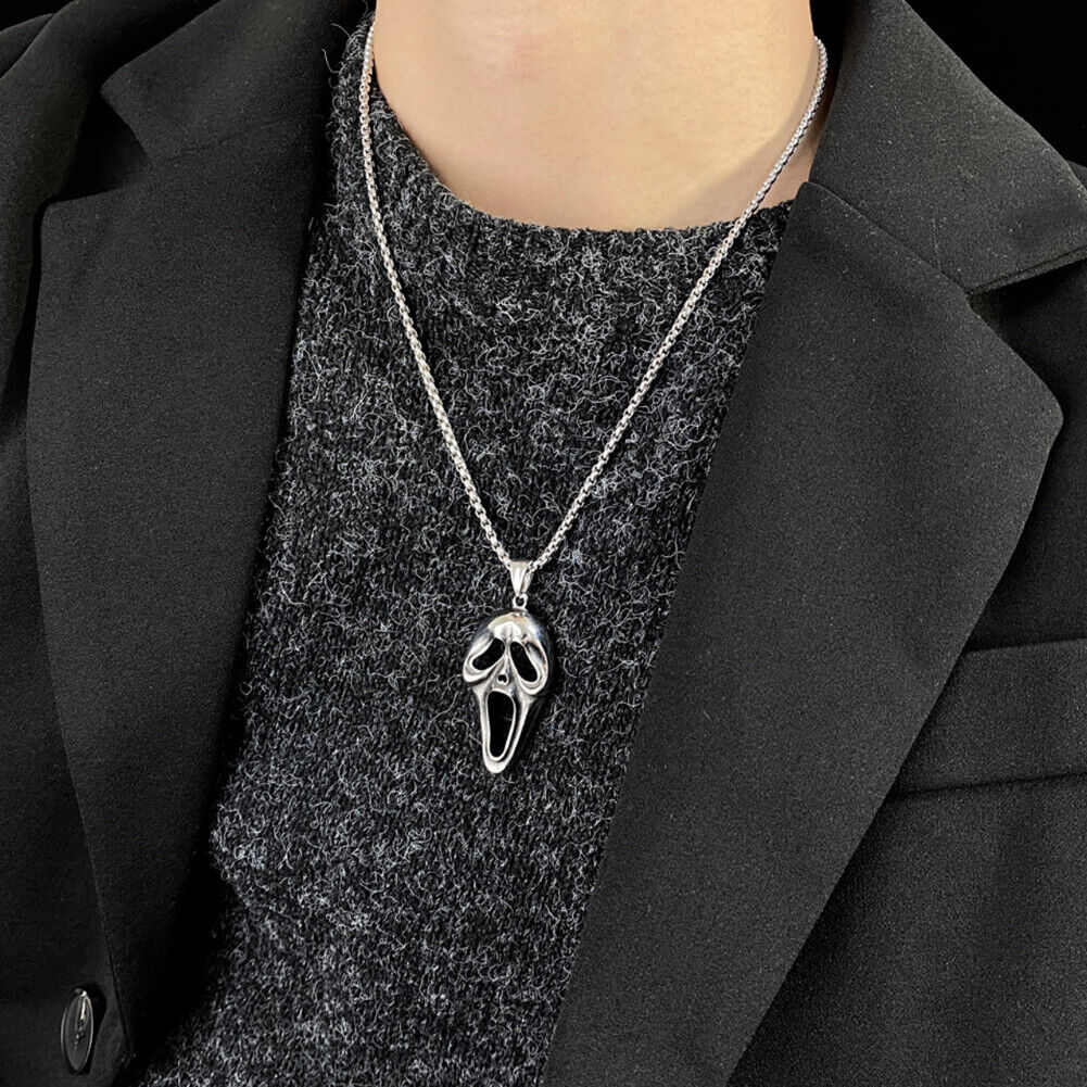 US 1-2 Pack Halloween Ghost Face Mask Horror Pendant Necklace Stainless Steel