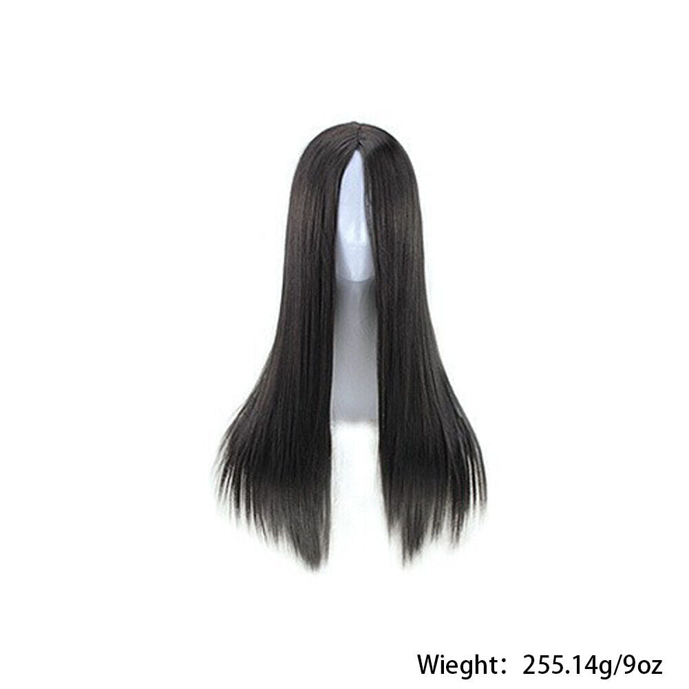 US 1-2 Pack Women Black Long Straight Heat Resistant Human Hair Wig Natural