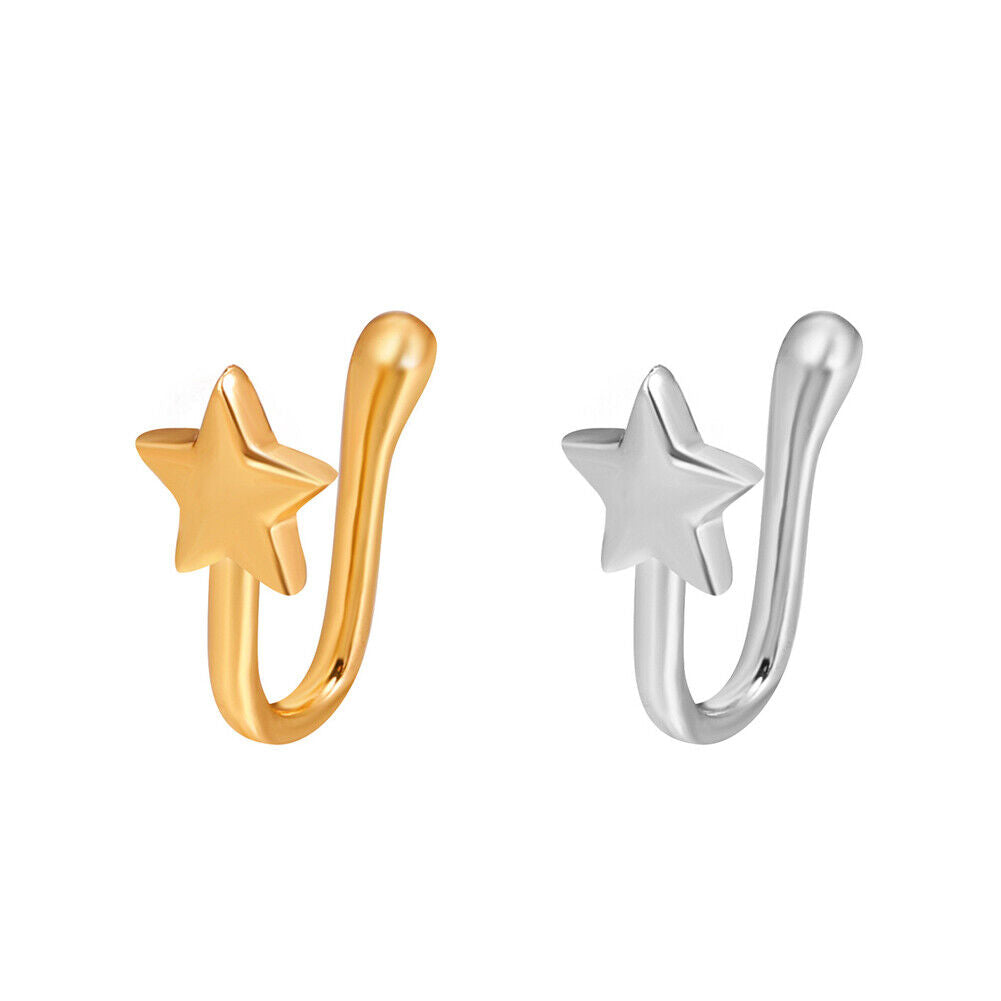 US 2 Pcs Star Heart Crown Nose Ring Copper Durable Fake Non-Pierced Nose Clip