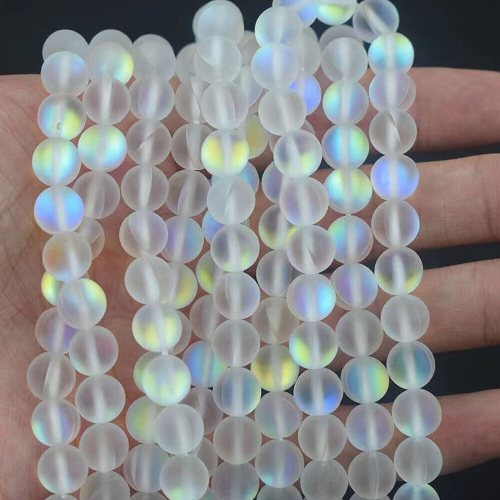 US 1-2 Pc Clear Mystic Mermaid Glass Matte Round Beads 6mm 8mm 10mm 15.5" Strand