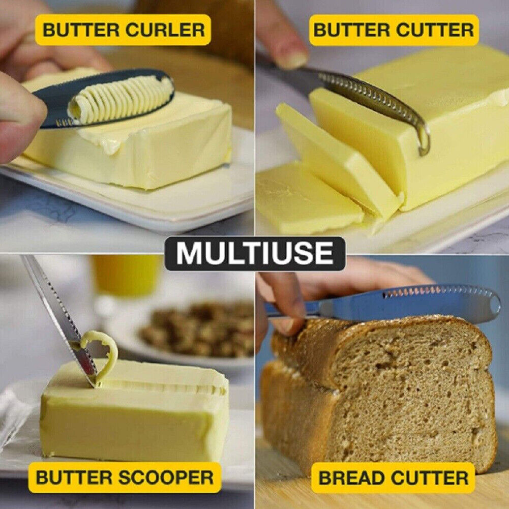 US 4-8 Pack Butter Spreader 3-in-1 Butter Curler Knife Kitchen Stainless Steel