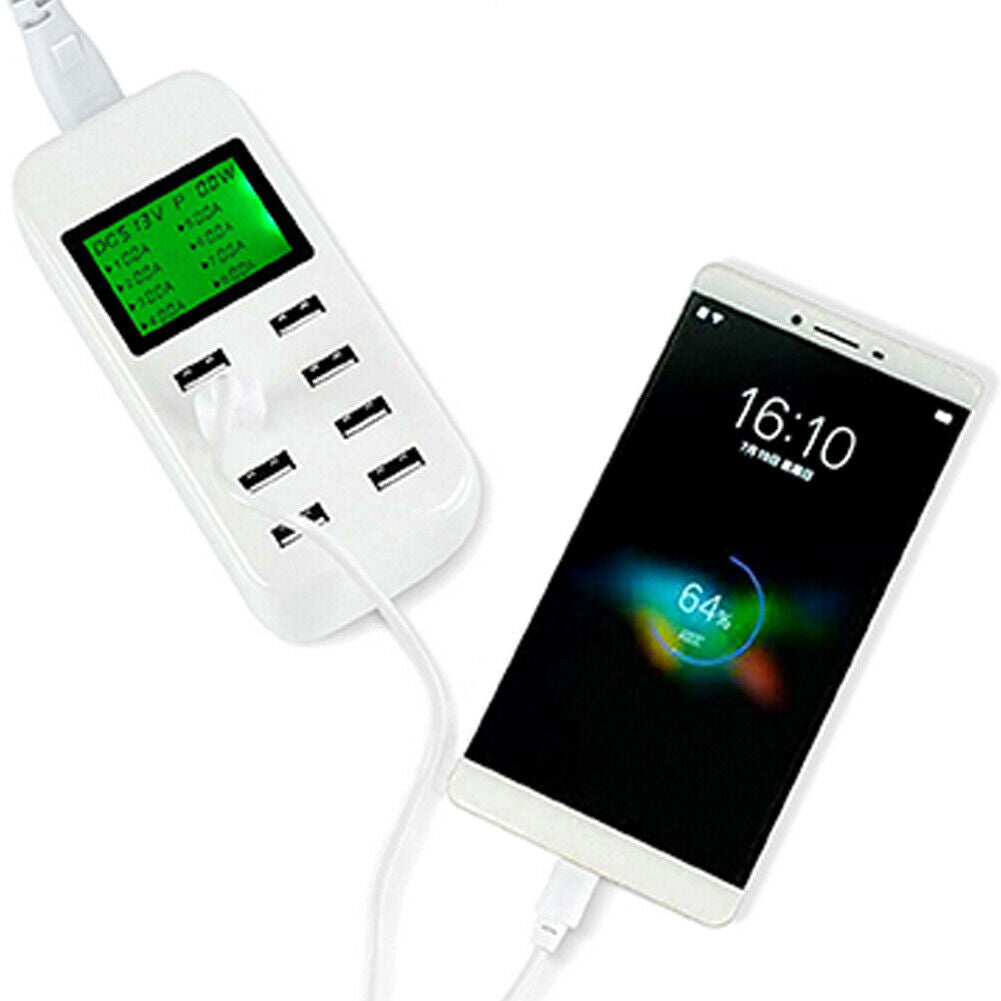 US 1-2 Pcs Multiple USB Charger 8-Port Charging Station Quick Charge LCD Display