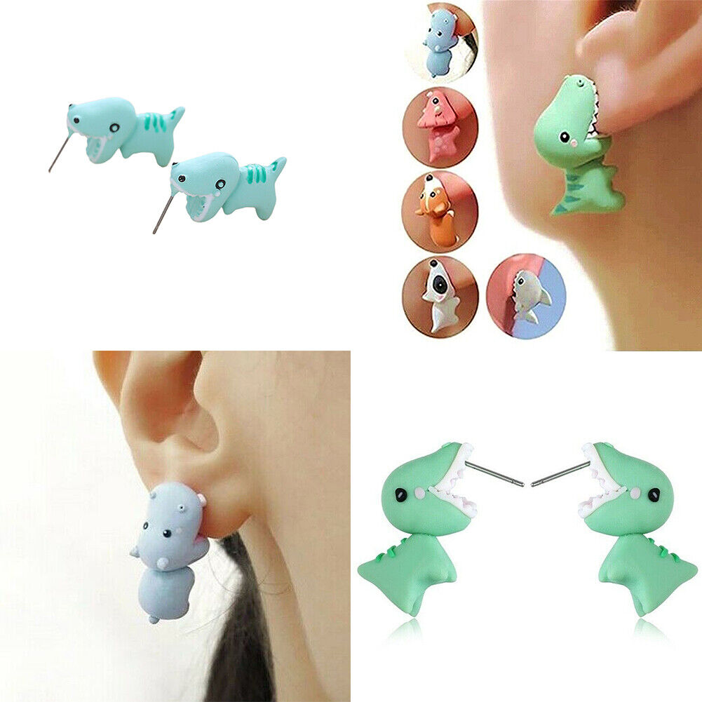 US 1~2 Pairs Cute Animal Bite-Earring Handmade Polymer Clay-Cute Stud Earrings