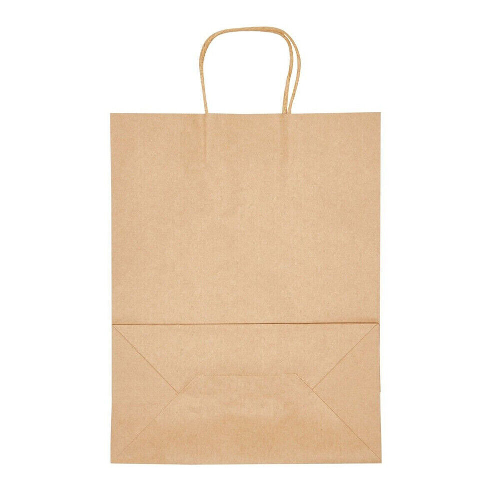 US 50 Pcs Brown Paper Shopping Kraft Retail Gift Merchandise Bags With Handles